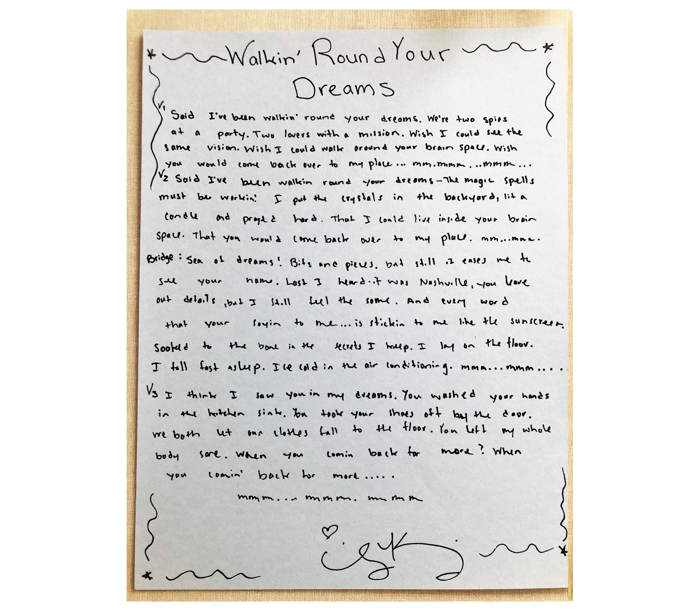 Handwritten Lyric Sheet